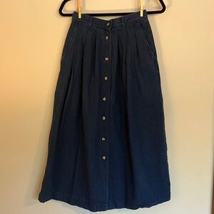 Vintage Eddie Bauer High Waist Pleated Denim Blue Button-Down Skirt Size 4